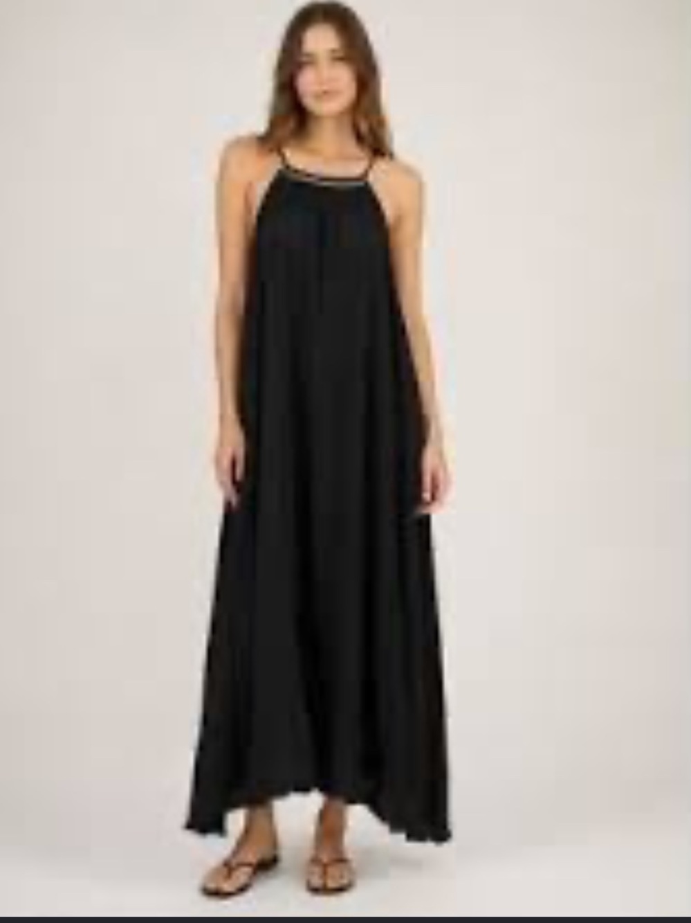 Madewell Cotton Boho Black White Halter Small High Low Back Keyhole Maxi Dress L